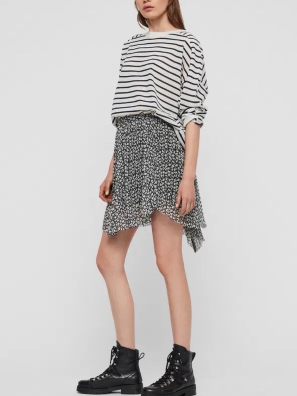 Allsaints Lea Scatter Floral Pleated Skirt